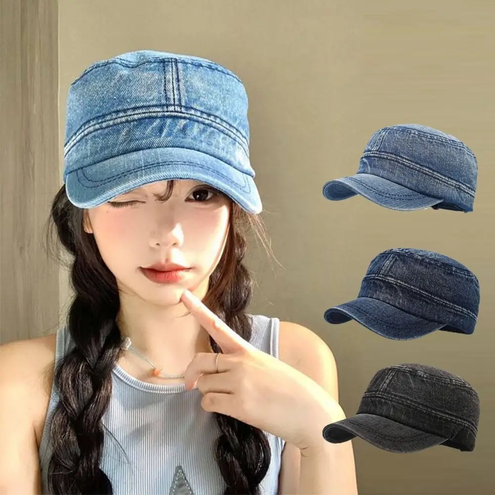

Fashion Vintage Peaked Cap Demin Streetwear Baseball Hat Visor Flat Top Cadet Cap Hiking
