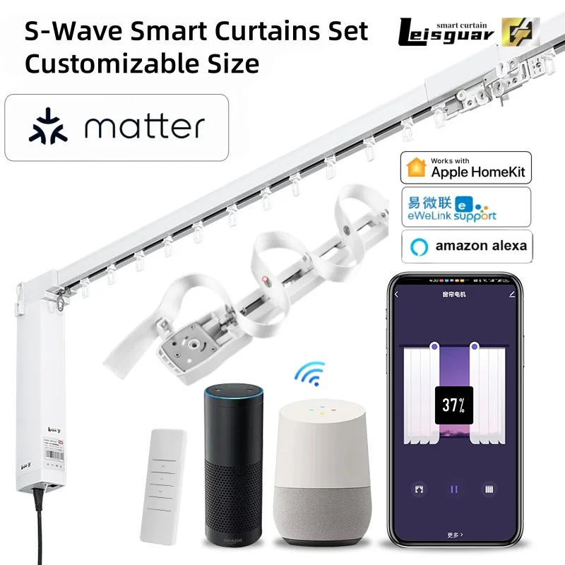 S Wave Smart Gordijnrailsysteem Matter Motor compatibel met Homekit eWeLink Smart Home Assistant - afbeelding 2