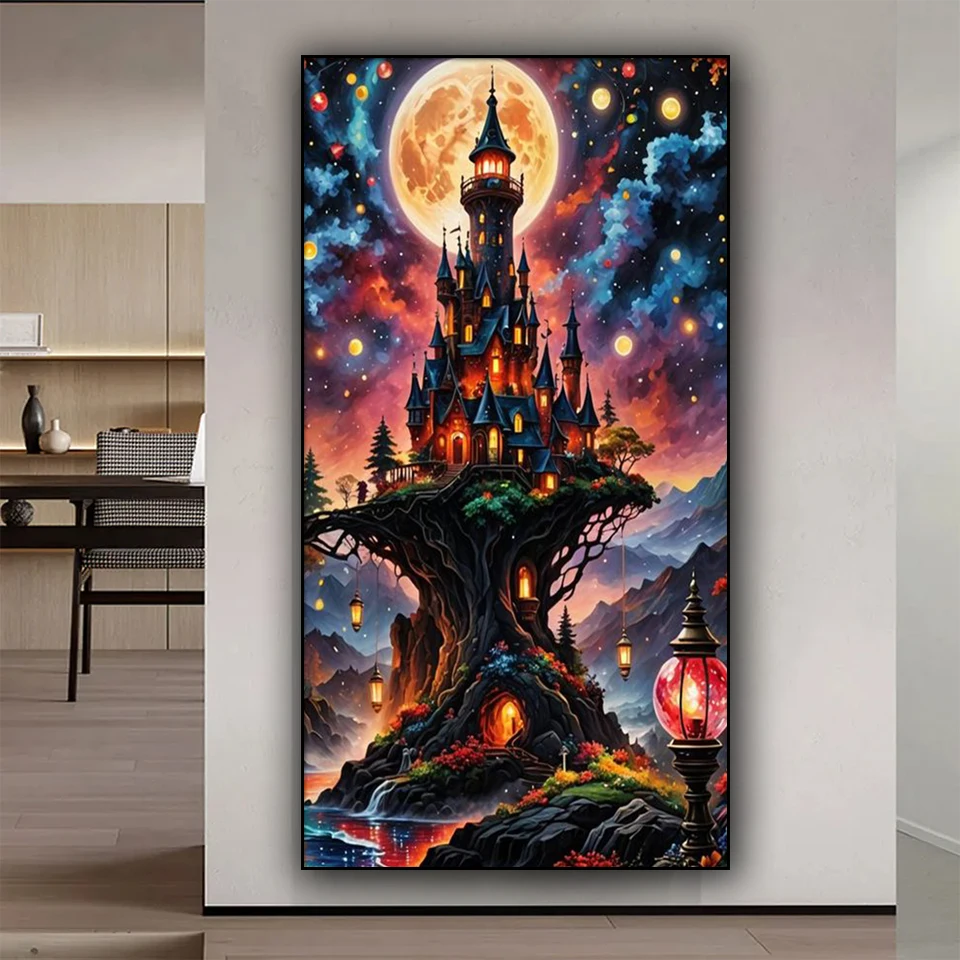 The Castle Tree of the Fairy Tale World Diy Diamond painting Landscape full Square Round Diamond Mosaic Art Large Size home Deco