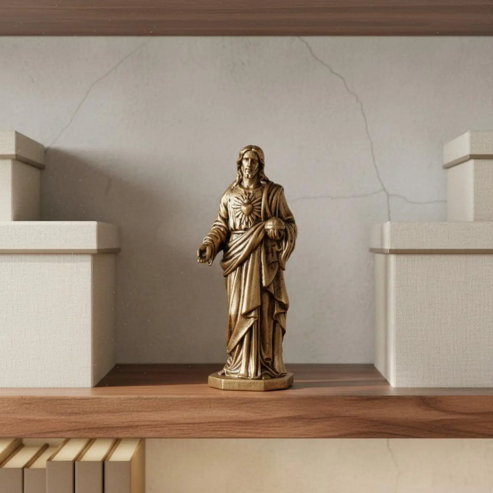 Brass Decorative Statue Sacred Heart of Jesus Mini Statue Luxury Decorative Sculpture for Bookshelf Office