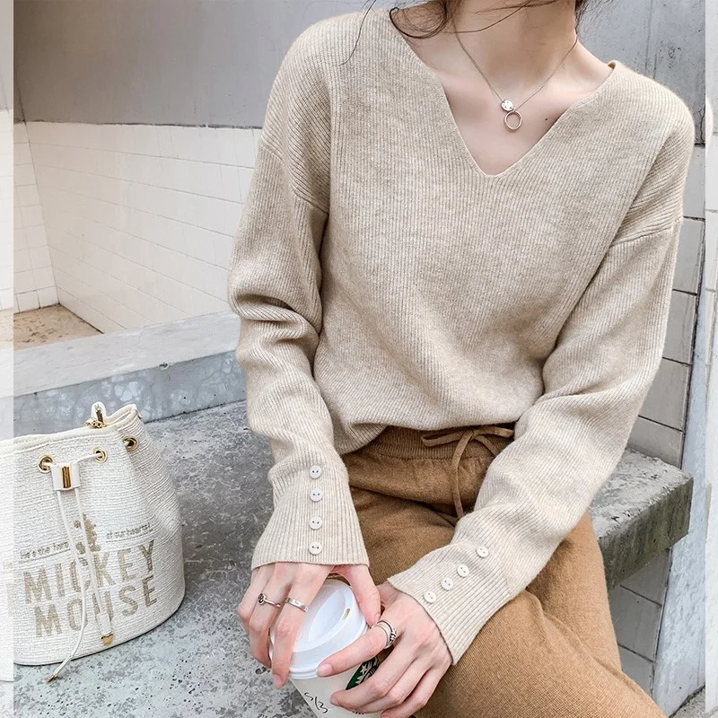 Plus Size Damenpullover Inner Wear Bauchbedeckung Gestrickt IRT V-Ne Long Sve Straight Cut Korean Sle Winter Faion