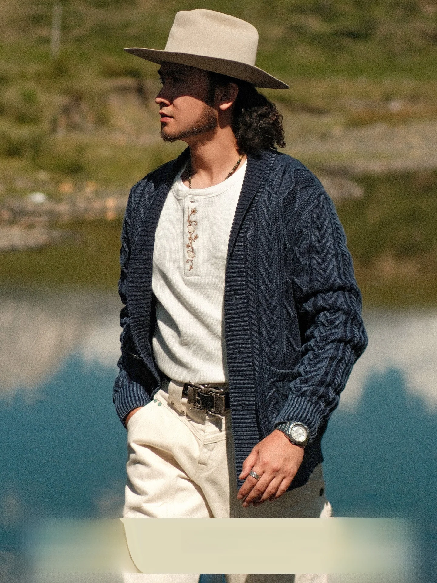 

Мужской синий хлопковый свитер-кардиган Waed из серии Western, узкий, с открытым передом, повседневный, вязаный, в стиле ретро, с длинными рукавами