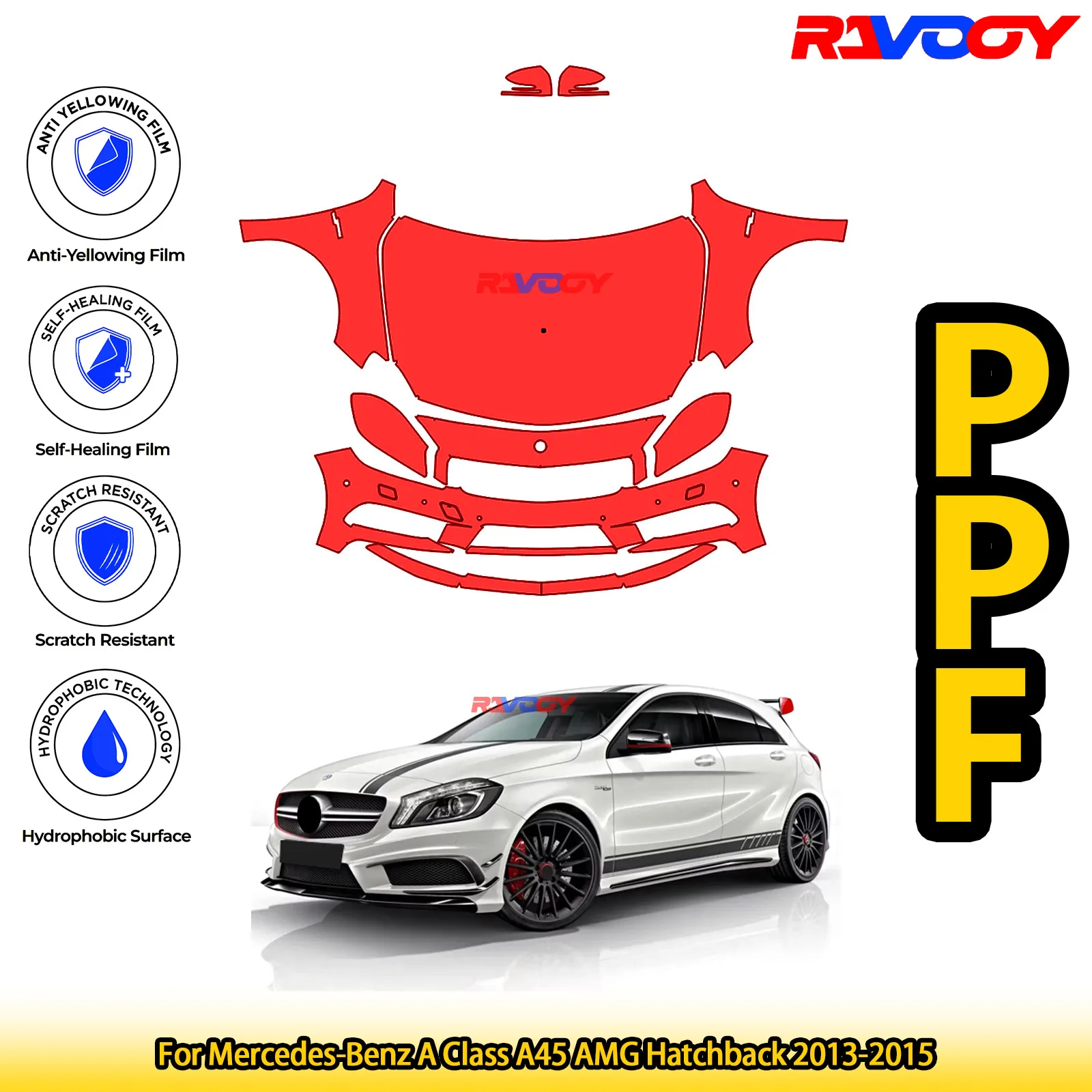 

Для Mercedes-Benz A Class A45 AMG Hatchback 2013-2015 глянцевая матовая черная предварительно вырезанная передняя защитная пленка PPF Kit