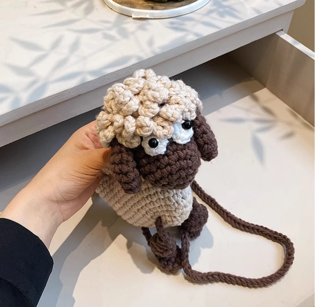 

Finished cartoon cute lamb woven bag hand knitted wool bag fashionable parent-child shoulder crossbody bag new style