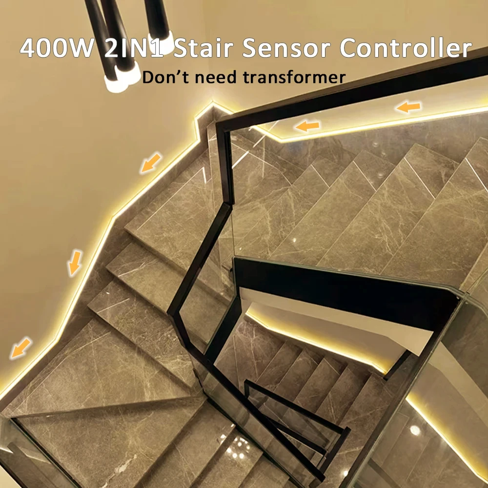 5M 10M 15M Sensor Motion Stairs LED Strip Light Kit 24V COB Water Flow Staircase Step Lighting for Interior Ladder Corridor Lamp - view 3
