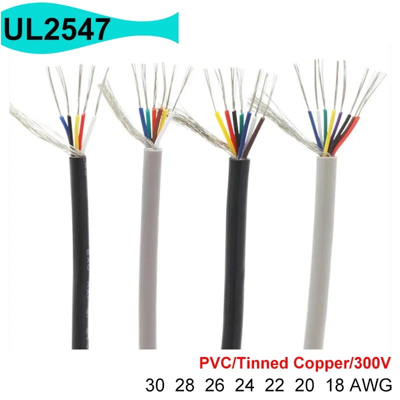 5/10M UL2547 Shielded Wire 30 28 26 24 22 20 18 AWG Channel Audio 2 3 4 5 6 8 Core Copper Control Wires Signal Headphone Cable