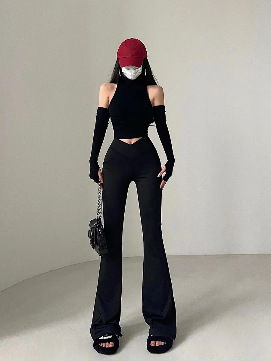 High Waist V Waist Tight Slim Leg Long Casual Pants Floor Pants Fashion Sweet Women Pants 2023 C875