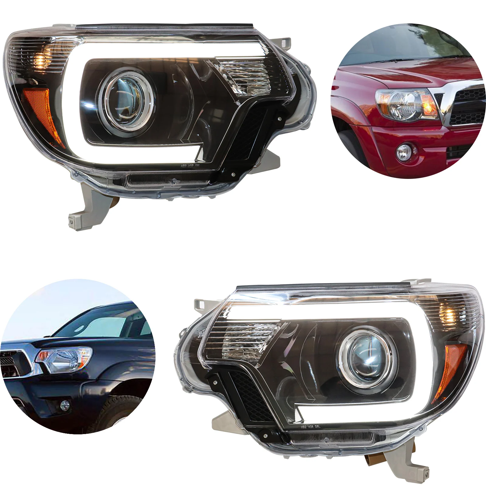 

Black Projector Left & Right Halogen W/ LED DRL Headlights Lamps For 2012-2015 Toyota Tacoma