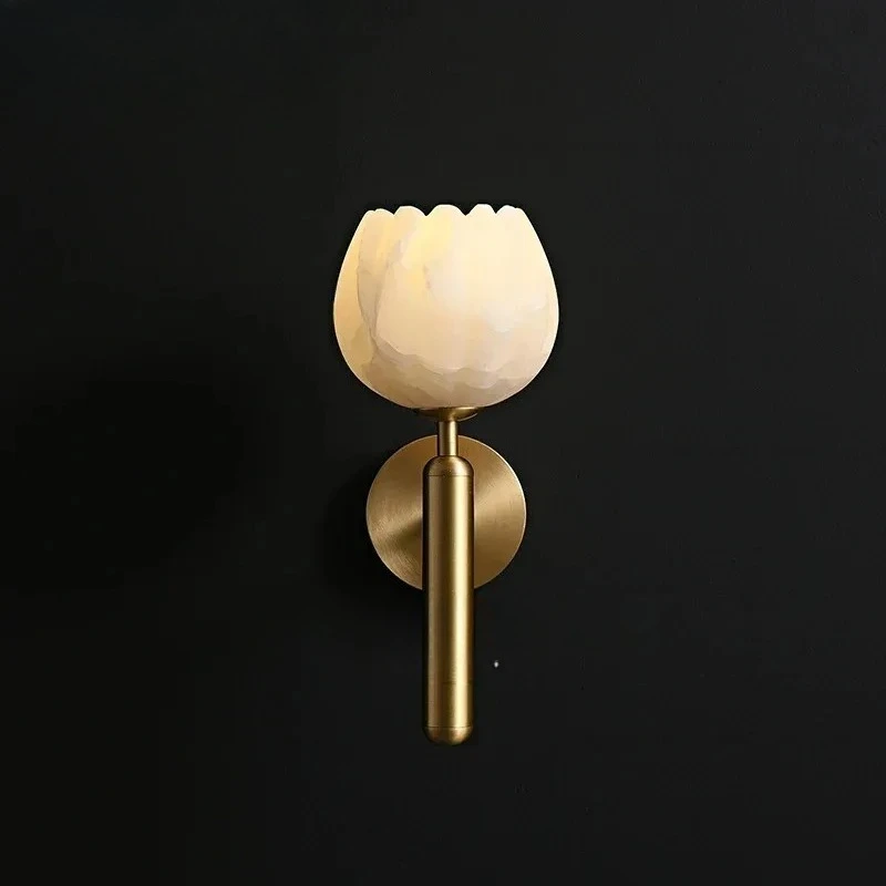 Marble Bedroom Bedside Designer Light Luxury All Copper Living Room Background Flower Bud Entrance Wall Lamp