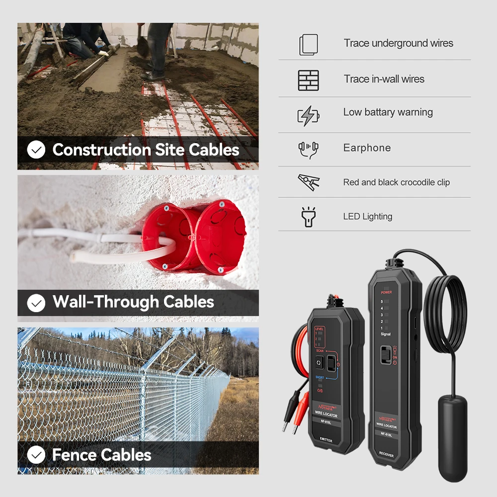 Noyafa NF-818L Cable Locator Detector Underground Network Cable Tracker with Anti-Interference Technology Fault Identification