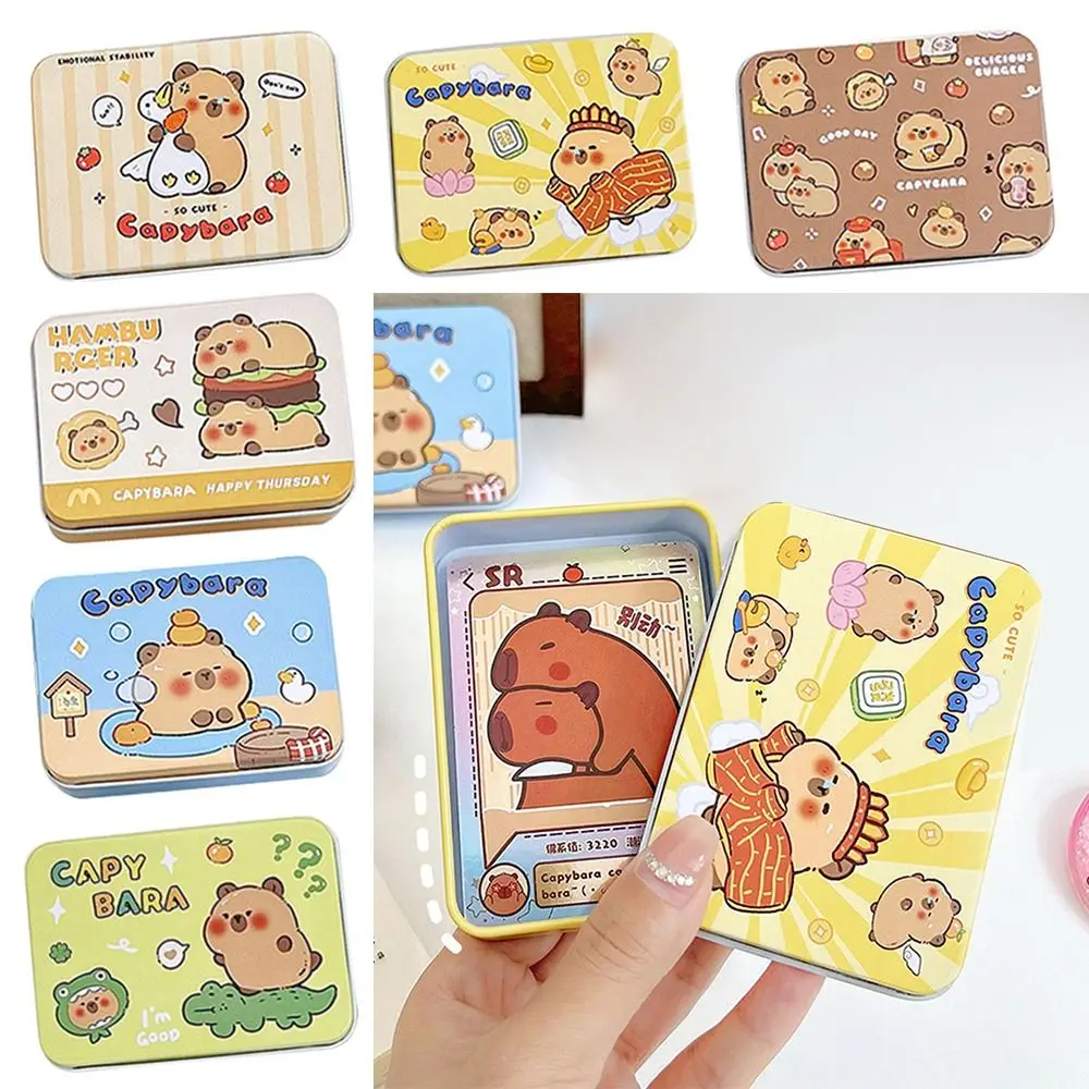 Candy Jewelry Capybara Storage Box Cartoon Pattern Large Capacity Small Tin Box Tinplate Cards Photos Peripherals