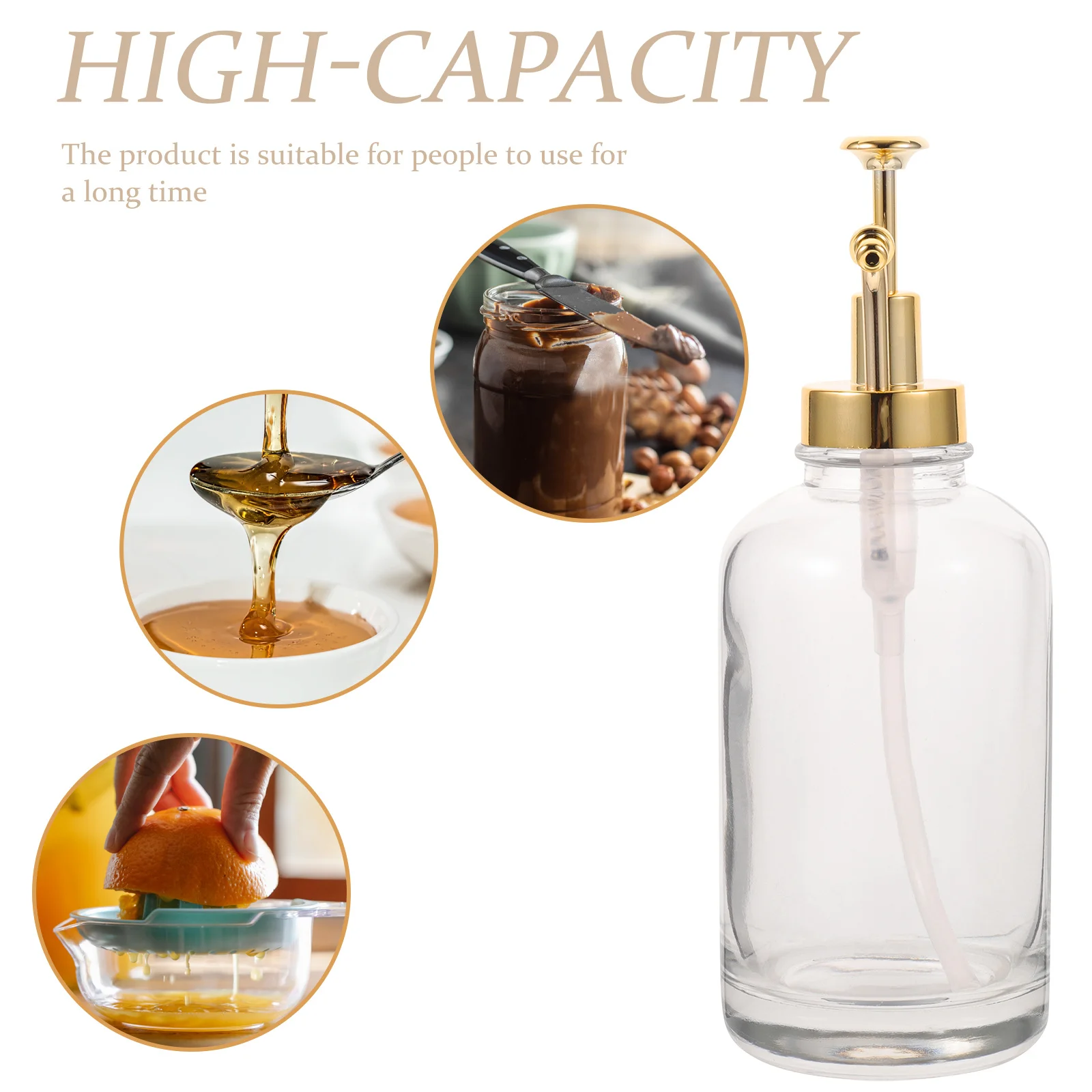 

Glass Syrup Dispenser Pump Bottle Lotion Reusable Honey Container Soap Dispenser Compact Clear Design Kitchen Coffee Bar