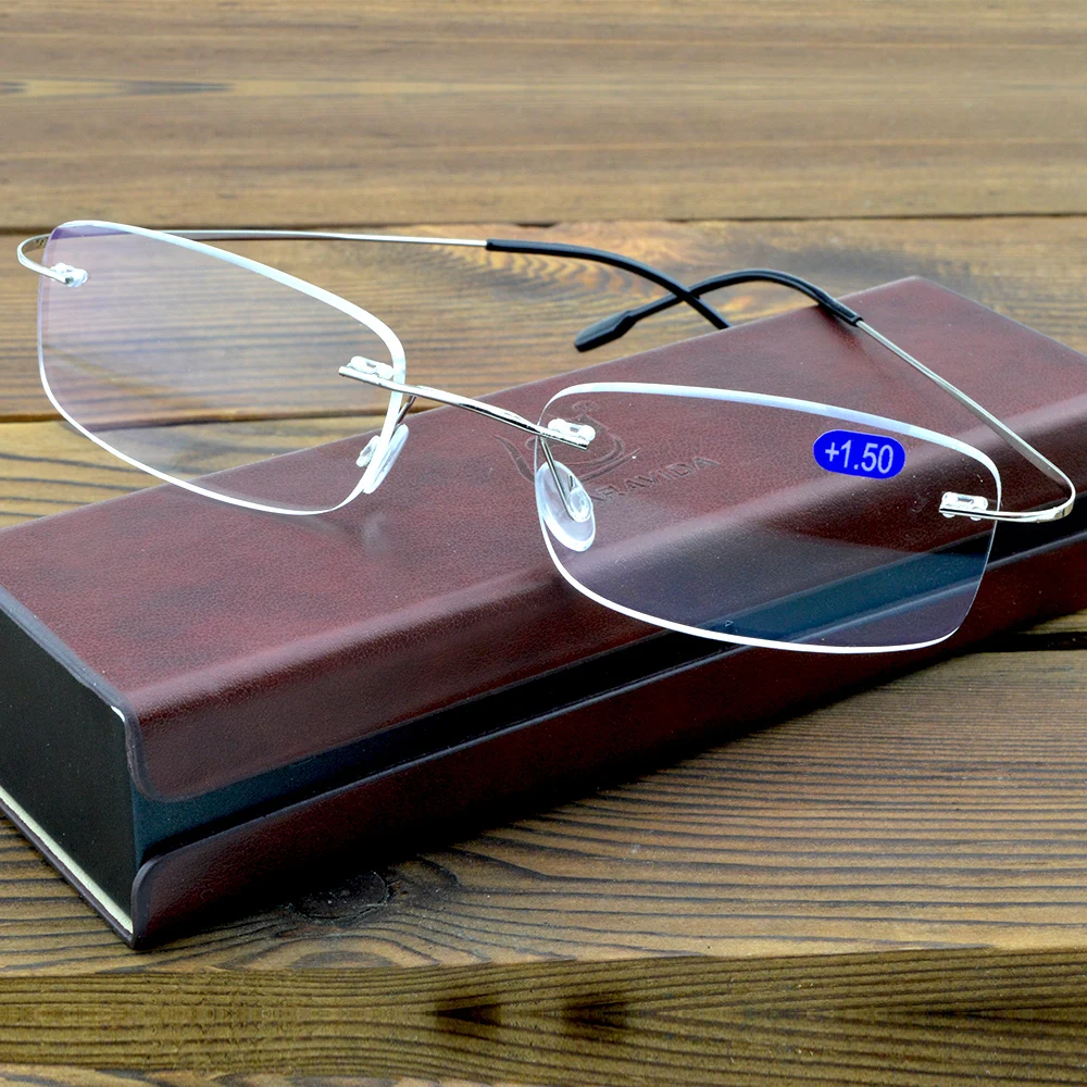 

Clara Vida New B Titanium ONLY 2G Ultra-light Elastic Rimless READING GLASSES BLACK N SILVER FRAME