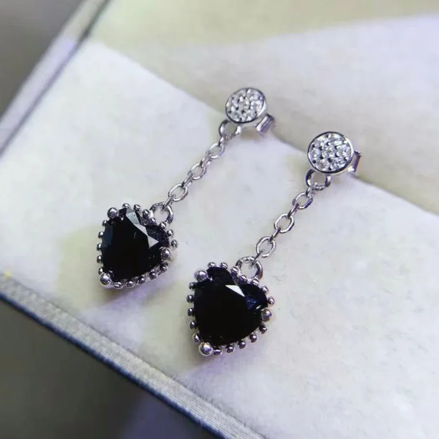 

Heart Shape Natural Black Spinel Drop Earrings 6mm 1.2ct Spinel Silver Earrings 18K Gold Plated Gemstone 925 Silver Jewelry