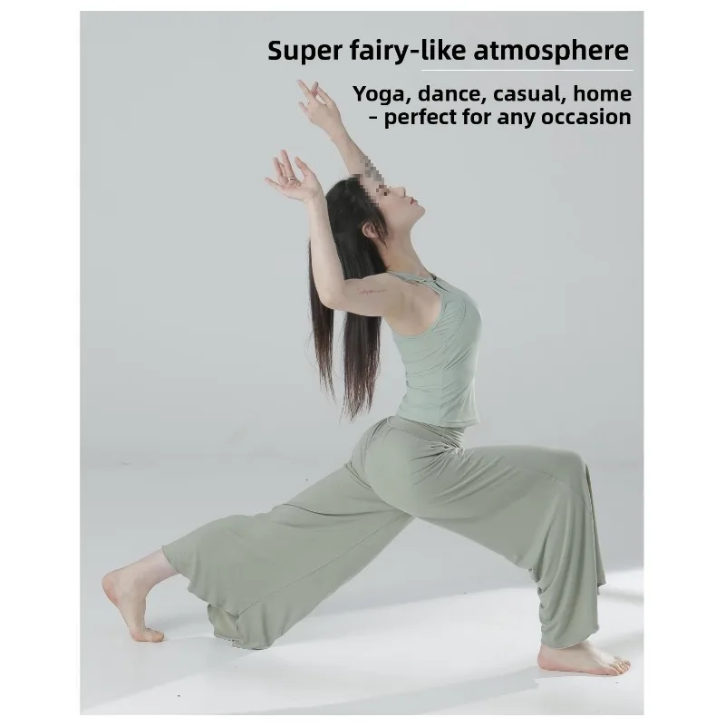 سراويل يوجا نسائية مفتوحة المنشعب ناعمة تشبه الساق واسعة الساق سراويل تدريب عالية التمدد ملابس رقص واسعة سراويل رياضية عالية الخصر