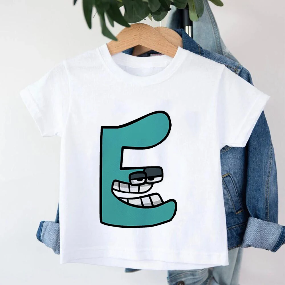 Alphabet Lore Clothes Kawaii Anime Game T Shirts Children's A B C D E F G Short Sleeves Boys Girls Clothes Kids Birthday Gifts