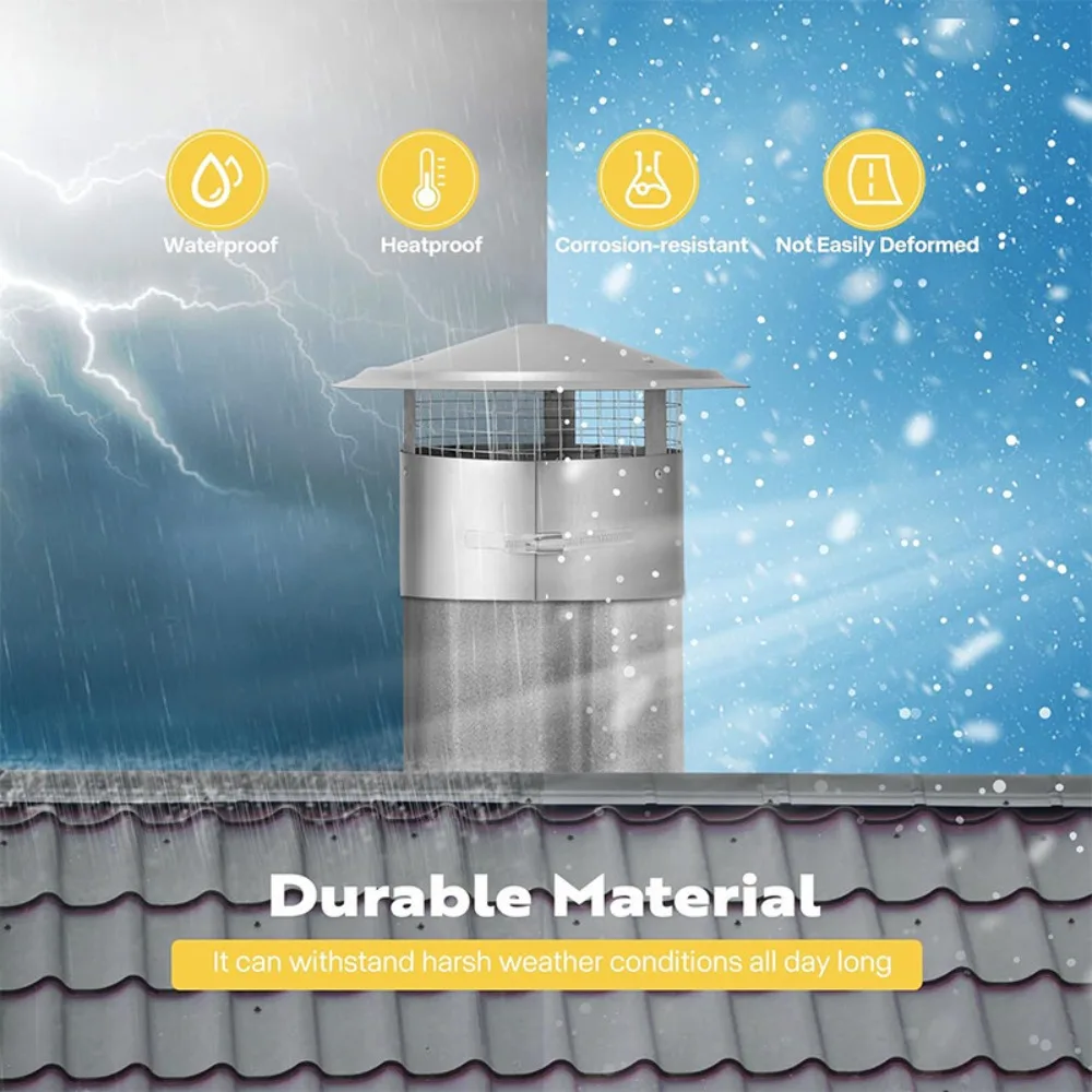 6インチ コーン型煙突キャップ（スクリーン付き）、調整可能な丸型屋根用雨よけ煙突カバー