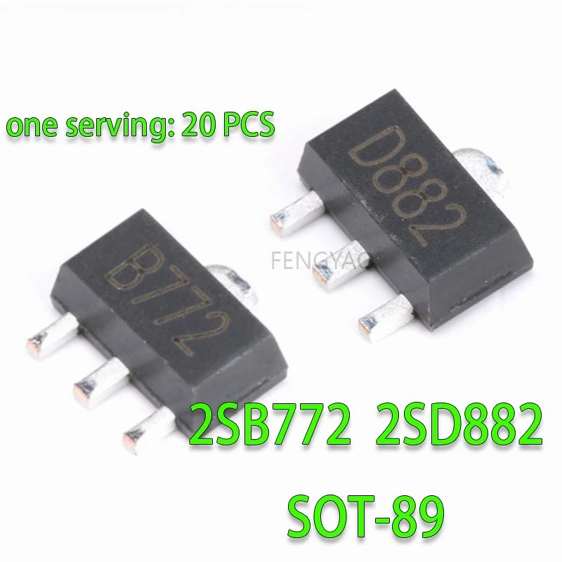 20PCS 2SB772 SOT89 B772 SMD SOT-89 2SD882 D882 PNP MEDIUM POWER TRANSISTOR