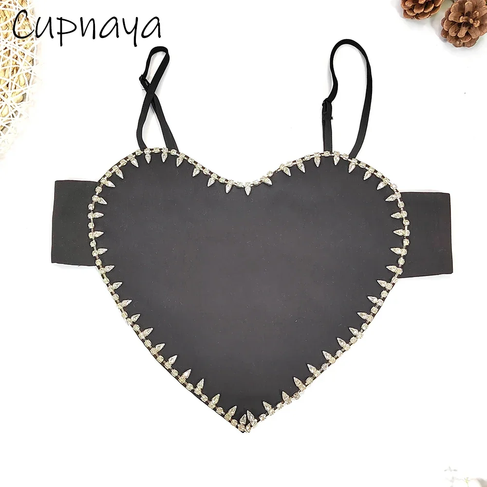 Cupnaya strass coeur forme femmes Sexy noir court haut court Corset été boîte de nuit DJ danseur Bustier sans coussinet de soutien-gorge