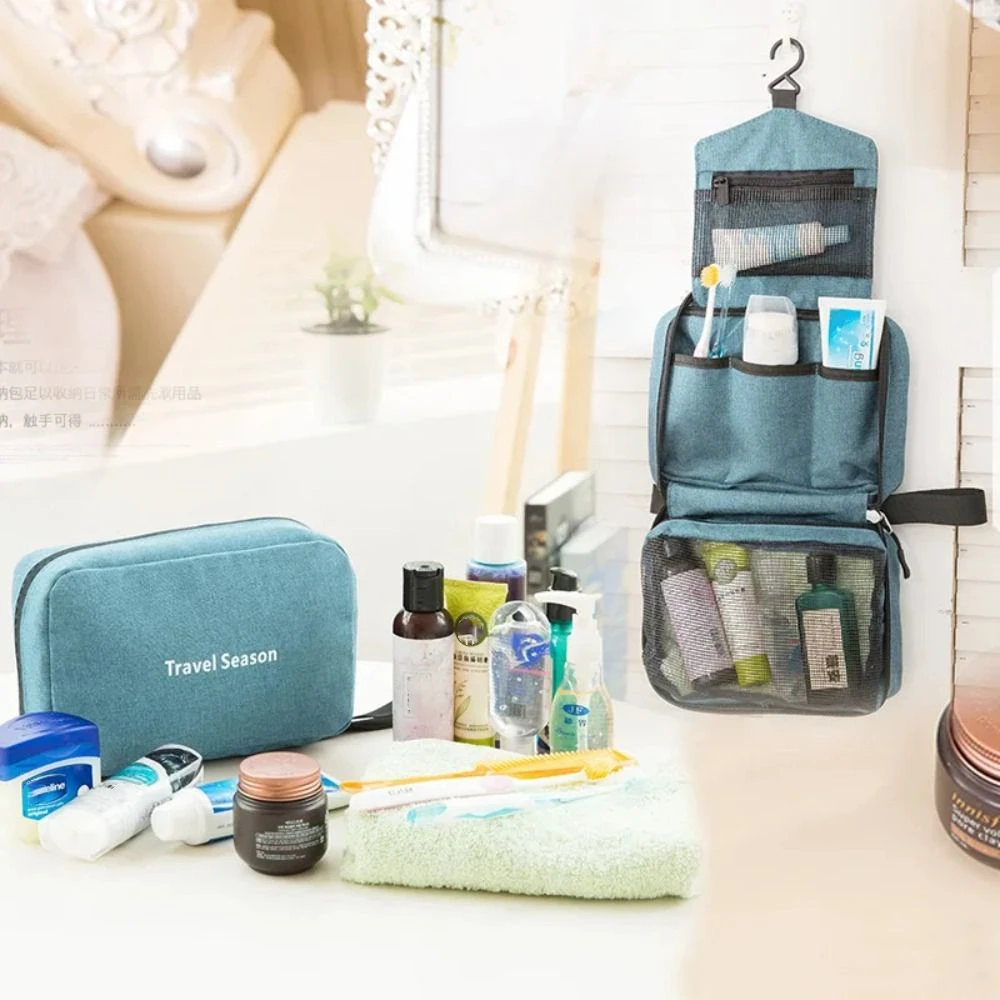 Foldable Hanging Toiletry Bag Large Capacity Hanging Hook Men Makeup Case Wet and Dry Multifunctional Travel Cosmetic Bag