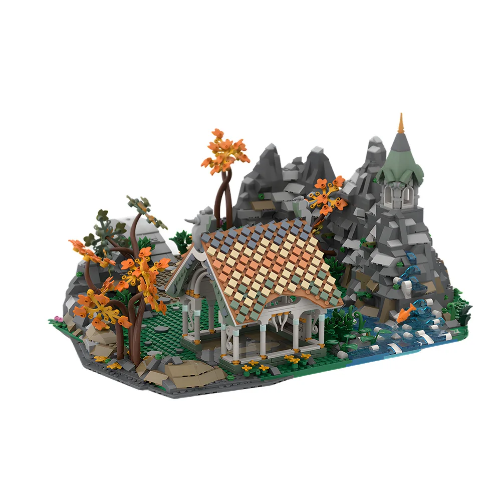 MOC The Ringss Mountain pasture with stables Building Blocks Model Medieval Architecture Extension Bricks Assembled Toy Gift