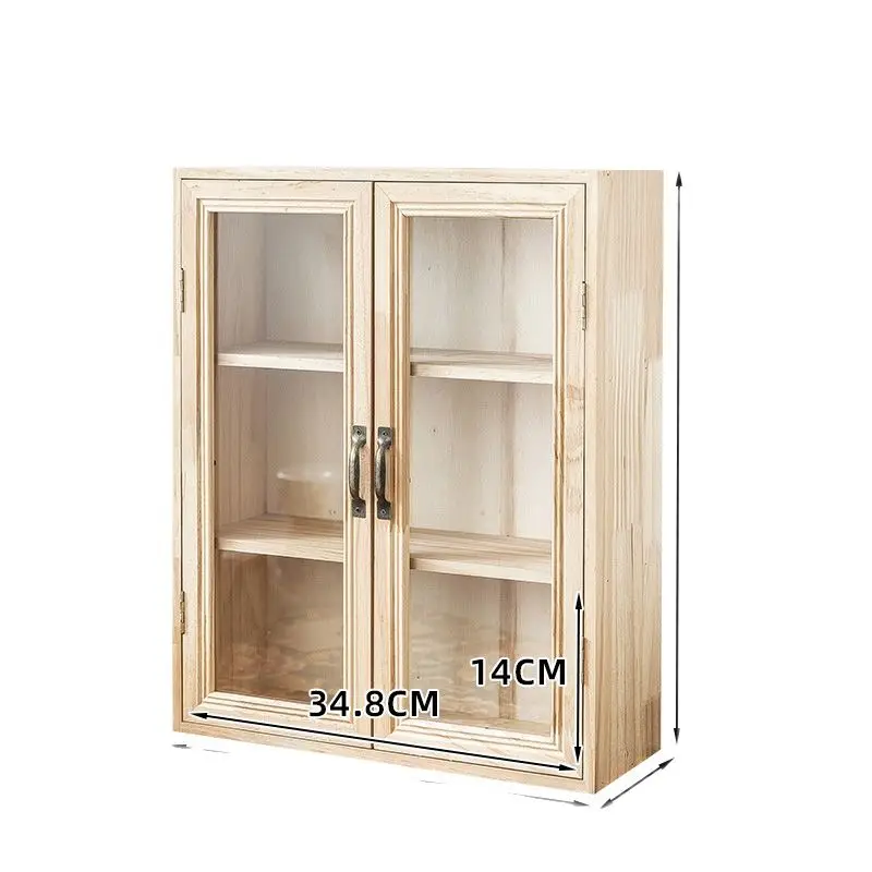 Vintage Desktop Storage Boxes Wooden Glass Storage Cabinets Storage Racks Wooden Household Multi-Layer Cosmetics Organizer Box