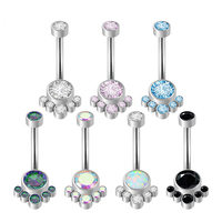 Custom Medical Grade ASTM F136 Titanium Ombligo Titanio Grado Implante Bezel Set Opal and CZ Designer Navel Piercing