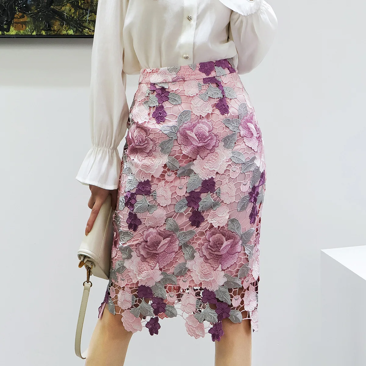 Floral Lace Pencil Skirt