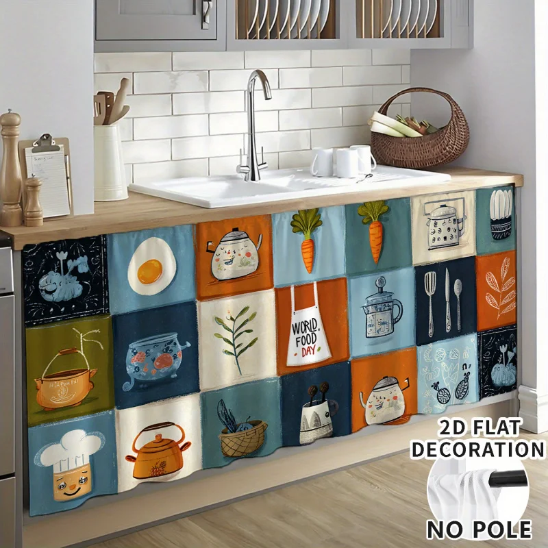 VIKAMA Short Valance Decorative Cabinet Curtain Cartoon Carrot Cookware for Kitchen Bathroom Living Room Bedroom