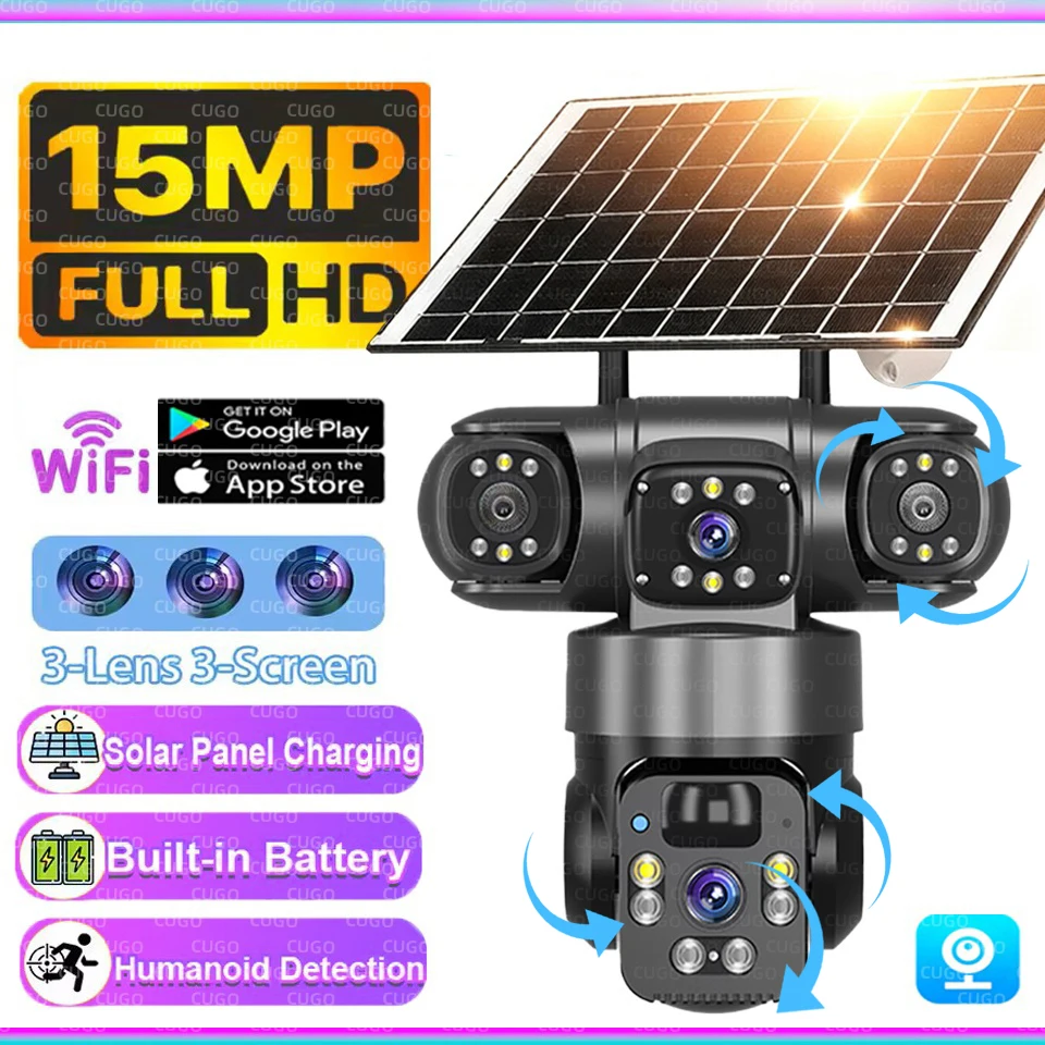 �y�Z�[�����zWiFi IP�J���� �O�჌���Y �\�[���[ ���O �h�� 15MP 8K PIR �i�C�g�r�W���� �l�������ǐ� �Ď��J���� V380 Pro