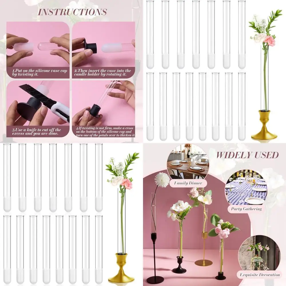 

Adjustable 7.9 Glass Taper Candle Holder for Flowers and Candlesticks, 22-27mm Sizes, Ideal for Table Settings and Weddings