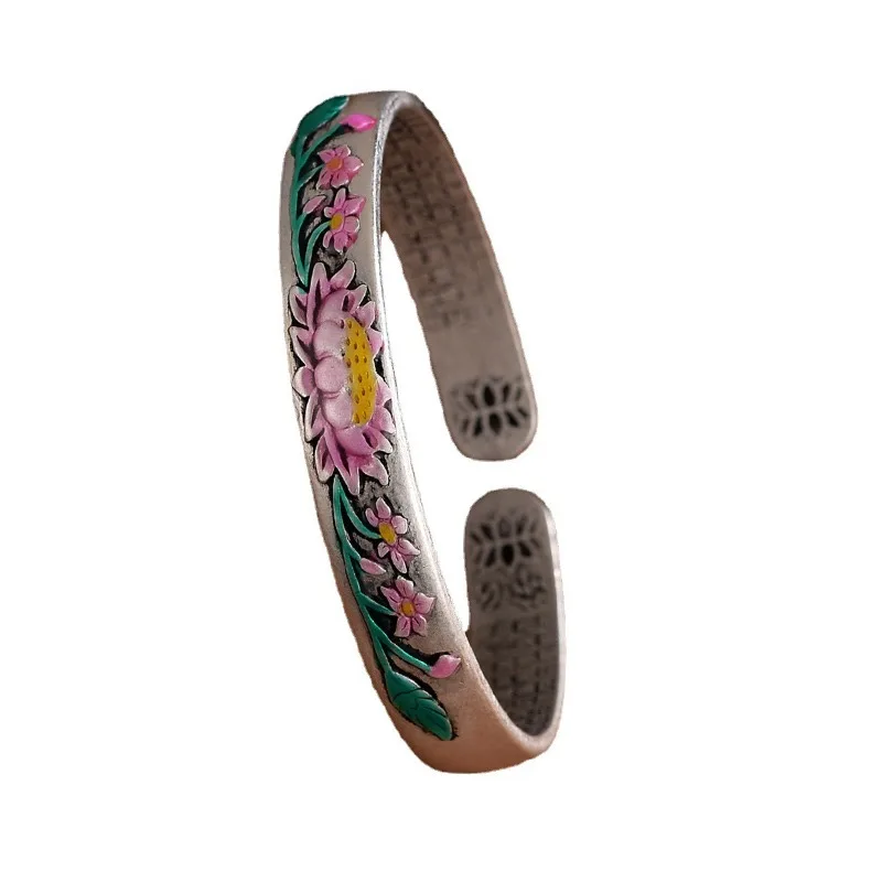 Retro New in Pink Enamel Lotus Flower Heart Sutra   Brooches for Women Classical Cloisonne Fashion Broche Banquet Jewelry