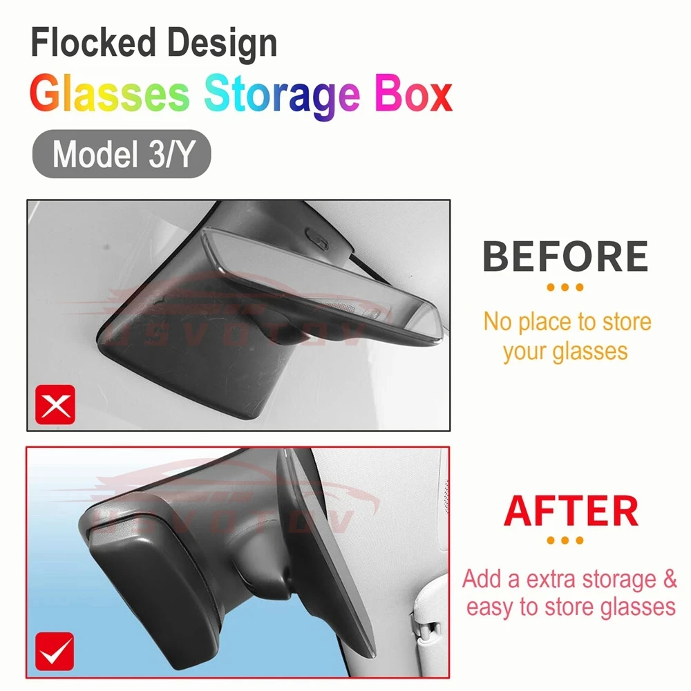 Tesla Model 3 Y Glasses Case Silence Flocked Sunglasses Organizer Storage Box Eyeglasses Holder Tray 2023 2022 2021 Accessories