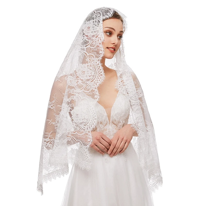 X7YC Lace Mantilla Catholic Veil Elegant Floral Pattern Soft Comfortable Head Coverings for Women Latin Mass Veils