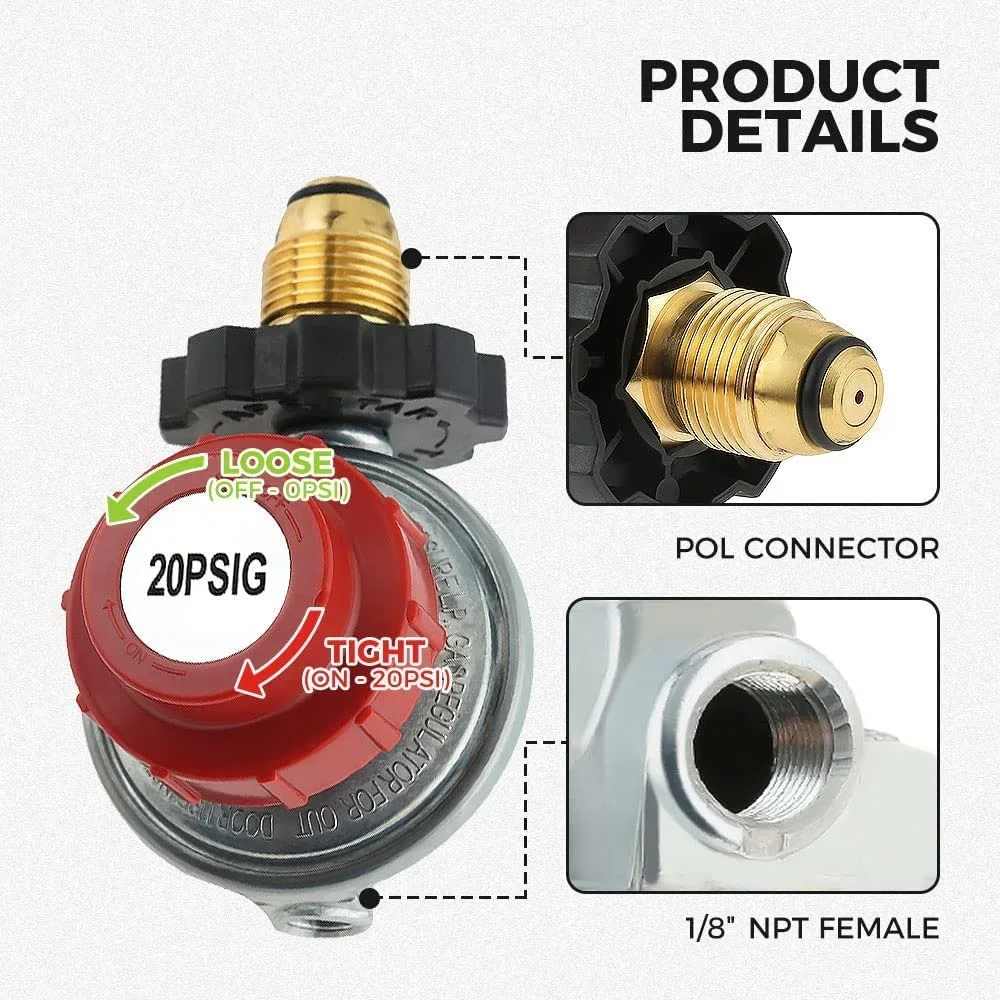 0-20PSI POL High Pressure Adjustable Propane Regulator Valve Kit LP Tank 5/16\