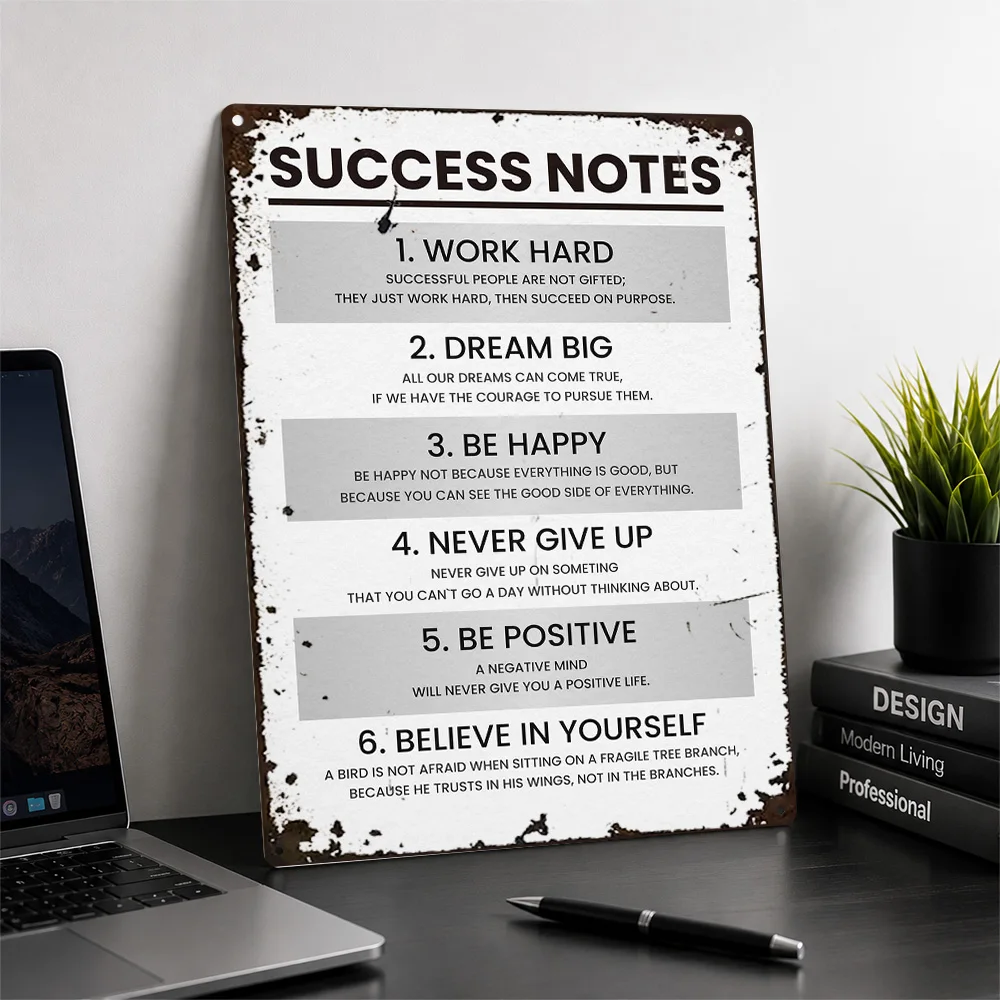 Success Notes Checklist Textured Metal Poster Minimalist Wall Art For Home Office Customized Aluminum Sign Encouragement Gift