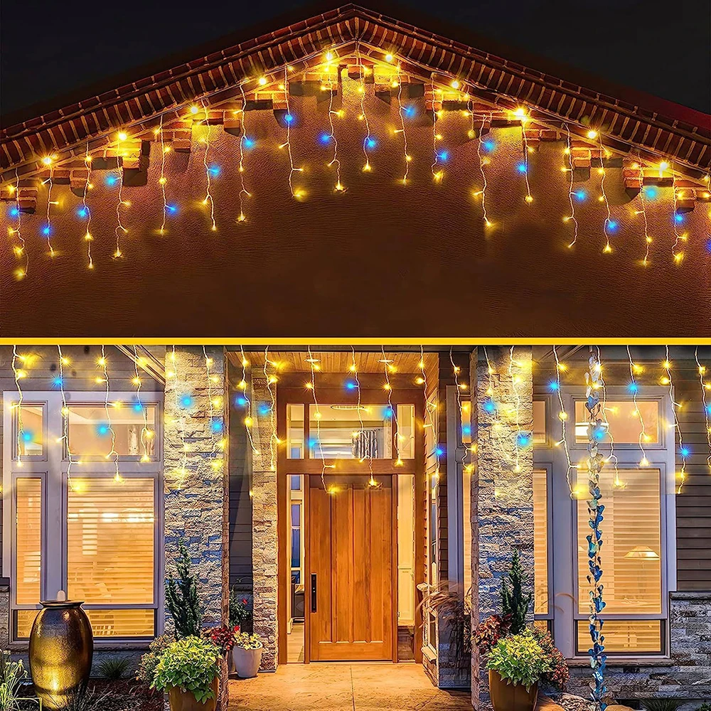 12m LED Icicle String Lights Outdoor Fairy Lights Garland For New Year Christmas Party Home Wedding Patio Garden Decoration