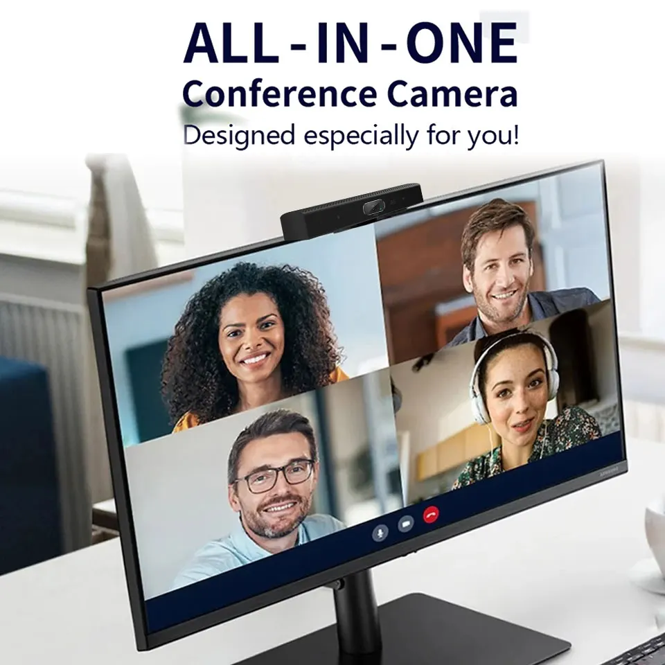 Semua Dalam Satu 4 Mic Array USB Sistem Konferensi Video Pelacakan Wajah Otomatis 2K/4K Kamera Web Webcam dengan Mikrofon dan Speaker