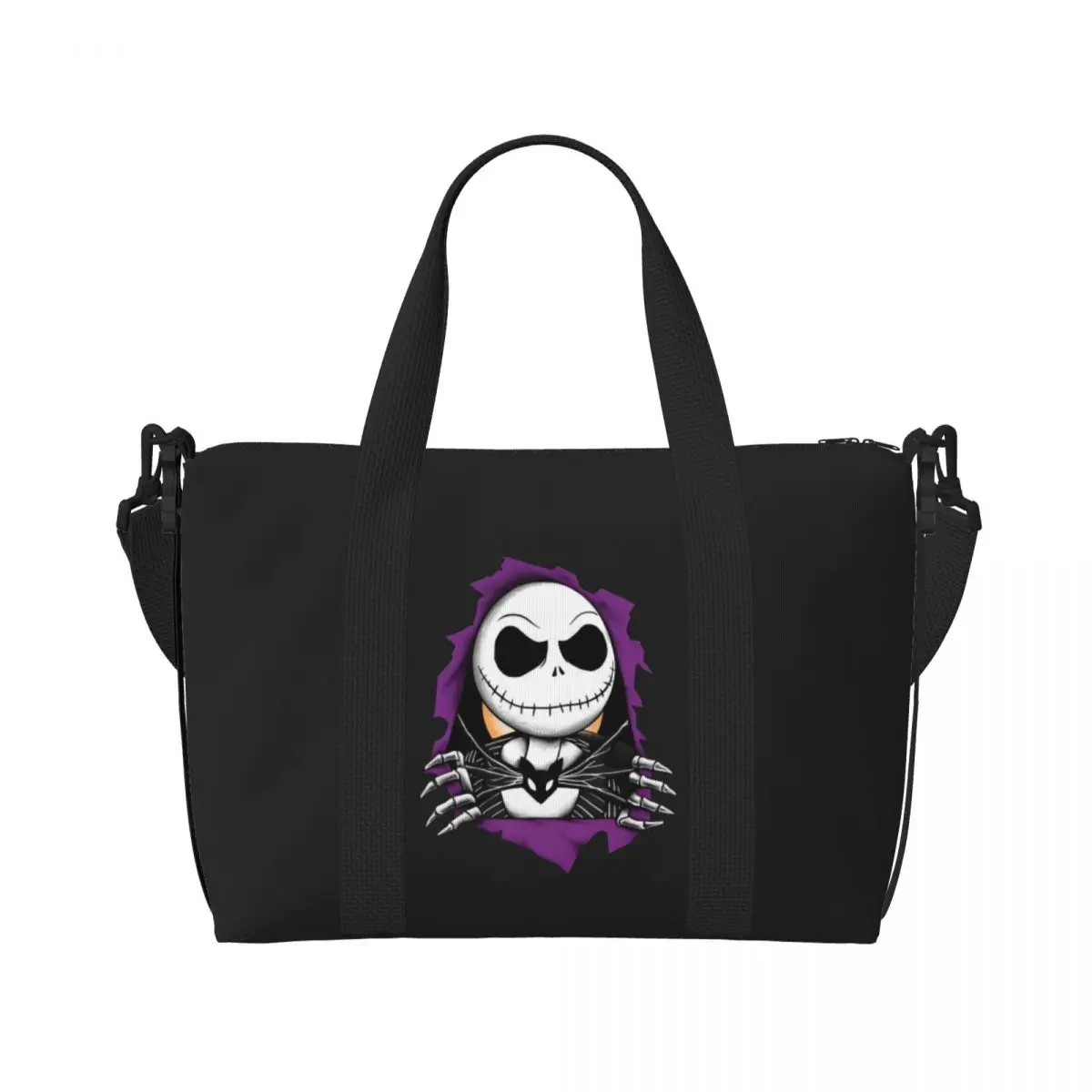مخصص جاك Skellington البقالة التسوق حمل الحقائب النساء سعة كبيرة جاك الوجه رياضة حقائب السفر الشاطئ