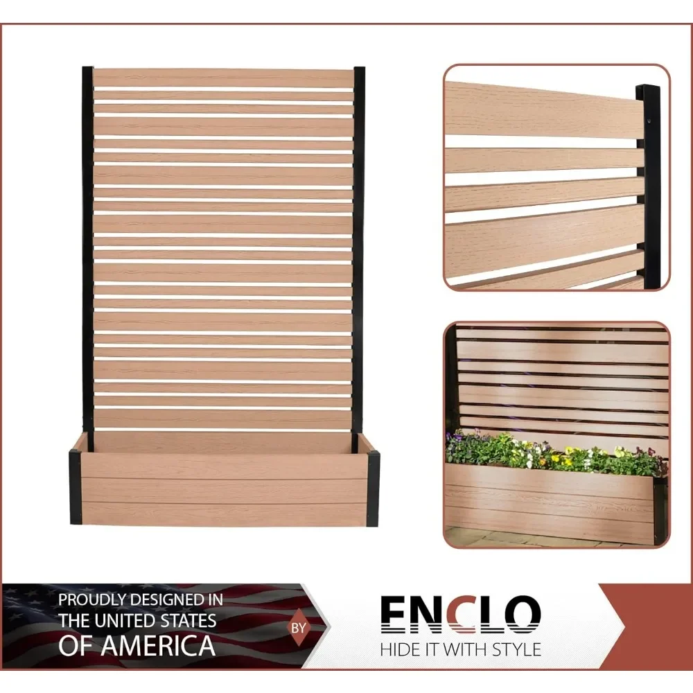 

EC18024 6ft H x 4ft W x 1ft L Florence WoodTek Vinyl Outdoor Freestanding Privacy Fence Screen Panel and Planter Box Kit