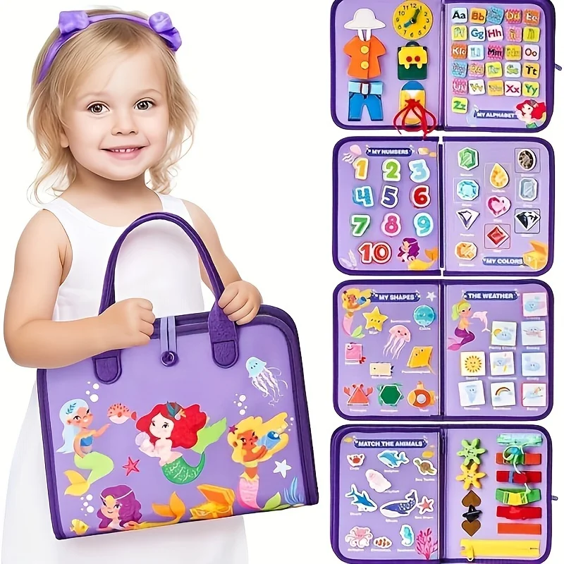 7-in-1 Mermaid  Early Learning Toddler Felt Busy Board for kids - 5 Layers Educational activity-Gift For Christmas, Birthdays