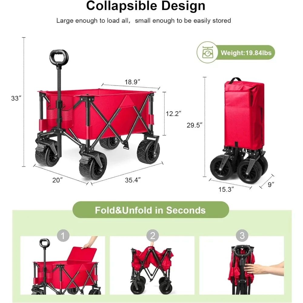 Imagem -02 - Carrinho de Jardim com Alça Ajustável e Porta-bebidas Heavy Duty Utility Beach Wagon Carrinho de Areia com Rodas Grandes Camping Compras