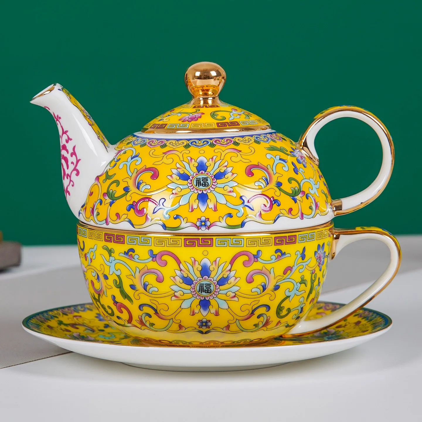 Enamel Colored Teapot Mother And Child Teapot Afternoon Tea Set one pot one cup one plate high-end exquisite ceramic coffee cup
