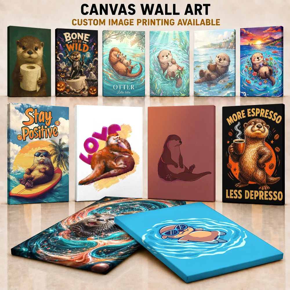 Otter Canvas Print Posters Whimsical Creature Style Canvas Wall Art With Personalized Photo For Playroom Ideal Animal Lover Gift