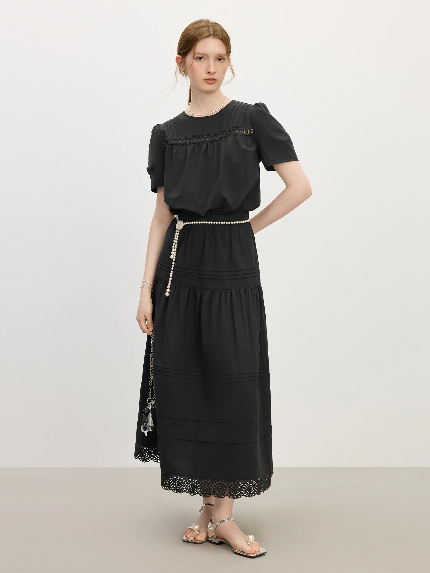 FSLE Ritaglio in vita posteriore da donna con spalline - Abito patchwork in pizzo esclusivo dal nuovo design estivo 2025 25FS12675