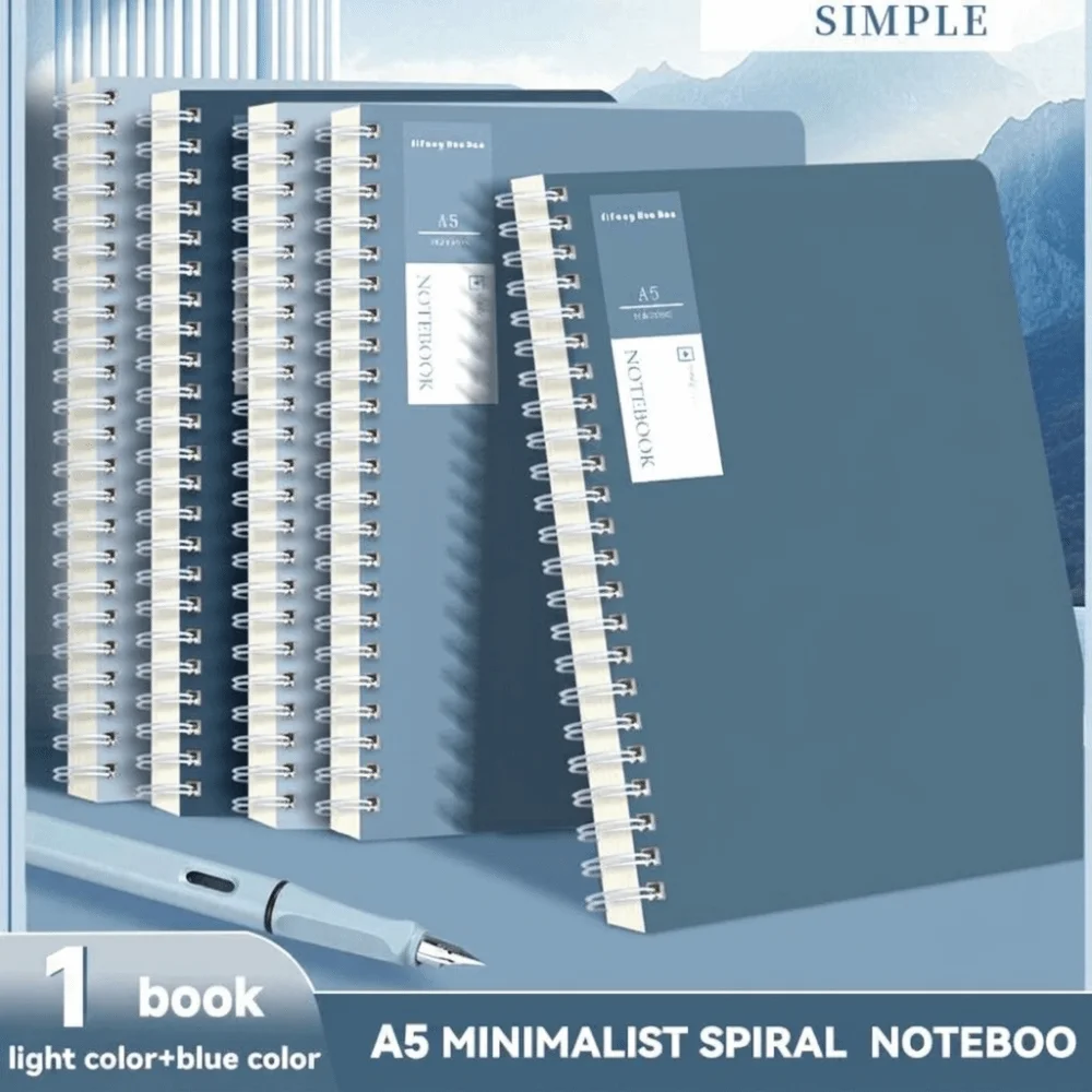 Double Coil Design Spiral Notebook Thick Paper 60 Sheets A5 Notebook Lined Inner Pages Simple Art Style Student Notebook