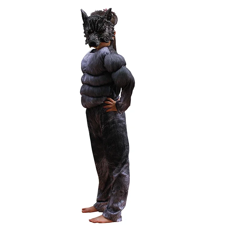 Costumes de loup-garou musculaire pour enfants, olympiques de cosplay d'Halloween, accessoires de performance scolaire, vêtements noirs, cadeaux pour enfants