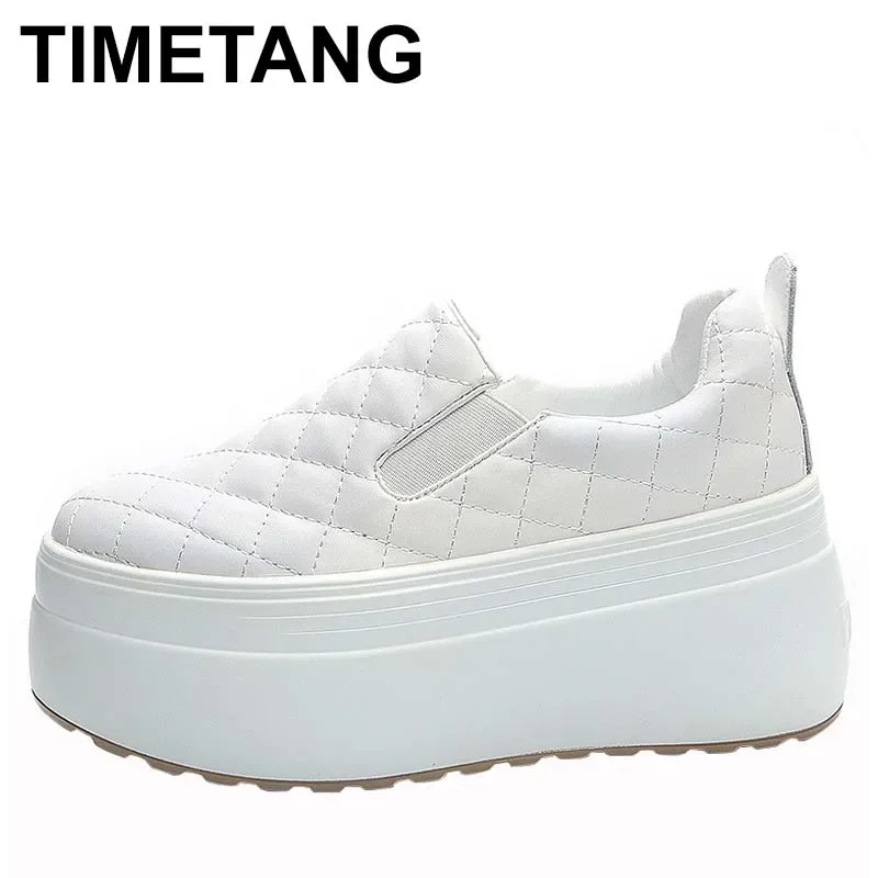 

8cm Sewing Genuine Leather Platform Wedge Female Women Sneakers Chunky Spring Autumn Luxury Women Casual Vulcanize Comfy Shoe