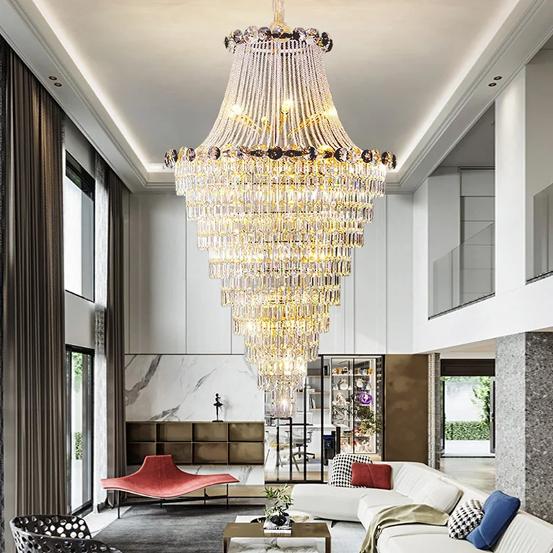 

Large Luxury Chandeliers for Staircase Designer Big Crystal Hanging Lamps for Ceiling Modern Home Decor Stair Lighting Lustre