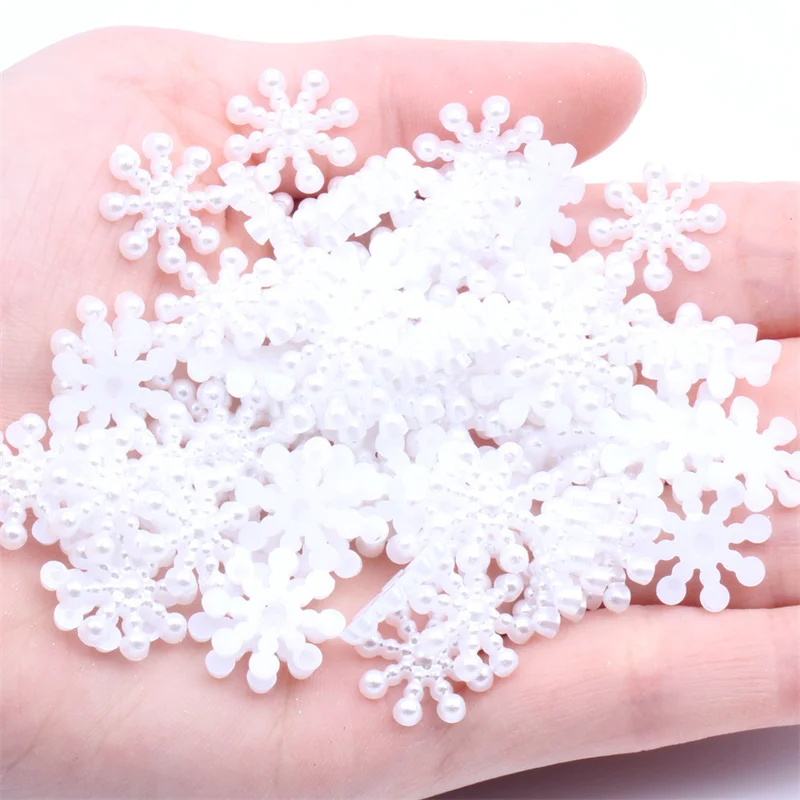 50pcs 15mm White Ivory Snowflake Shape Beads Craft Imitation Pearls Flatback For Art Scrapbooking DIY Decoration